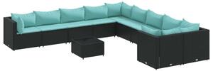 VidaXL 11 részes fekete polyrattan kerti ülőgarnitúra párnákkal