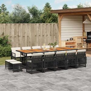 VidaXL 15 Fős Kerti Étkezőgarnitúra - Fekete Polyrattan