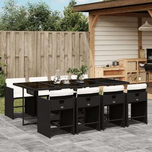 VidaXL Polyrattan Kerti Étkezőgarnitúra - 9 részes, Fekete