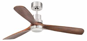 Lantau L LED mennyezeti ventilátor, 132 cm átmérőjű, nikkel/sötét fenyő FARO BARCELONA, Lantau L LED, dimmable, Szürke, Nappali, Fém