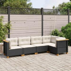 VidaXL 5 részes fekete polyrattan kerti kanapészett párnákkal