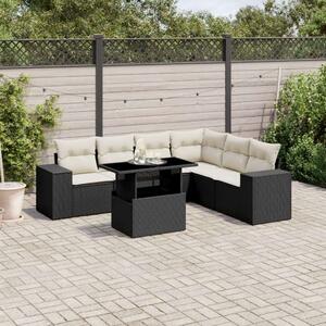 Polyrattan Kerti Ülőgarnitúra - 7 részes - Fekete