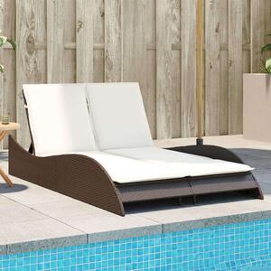 VidaXL Dupla Napozóágy - Polyrattan - Barna - 205cm