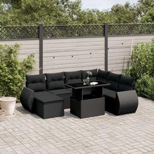 VidaXL 8 részes fekete polyrattan kerti ülőgarnitúra párnákkal