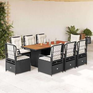 VidaXL Kerti Étkezőgarnitúra - 9 részes - Fekete Polyrattan