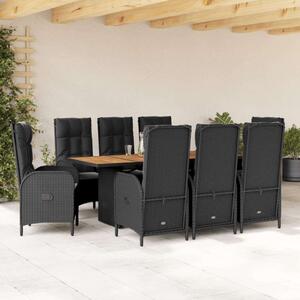 VidaXL 9 részes Kerti Étkezőgarnitúra - Fekete Polyrattan