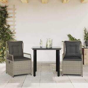 VidaXL 3részes világosszürke polyrattan kerti étkezőgarnitúra párnával