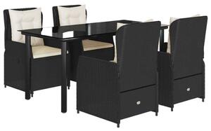 VidaXL 5 részes fekete polyrattan kerti étkezőgarnitúra párnákkal