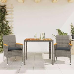 VidaXL Kerti Étkezőgarnitúra - 3 részes - Polyrattan - Szürke