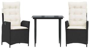 VidaXL Polyrattan Kerti Étkezőgarnitúra - 3 részes - Fekete