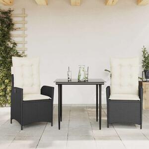 VidaXL Polyrattan Kerti Étkezőgarnitúra - 3 részes - Fekete