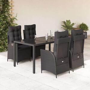 Polyrattan Kerti Étkezőgarnitúra - 5 részes - Fekete