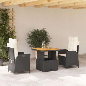 VidaXL Polyrattan Kerti Étkezőgarnitúra - 3 részes - Fekete