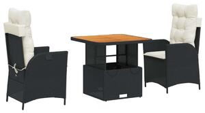 VidaXL Polyrattan Kerti Étkezőgarnitúra - 3 részes - Fekete