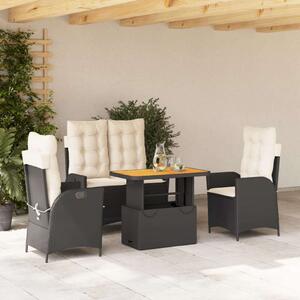VidaXL Polyrattan Kerti Étkezőgarnitúra - 4 részes - Fekete