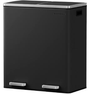 Rozsdamentes acél szemetes 2 szelektív gyűjtőrekeszgel, belső vödrökkel, 2x30 liter, fekete