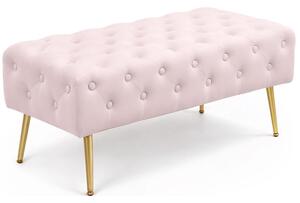 Monaco taburet, bársonnyal kárpitozott, pad típusú, fém lábak, 100x42x41 cm, pasztell rózsaszín