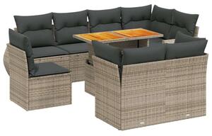 Polyrattan Kerti Ülőgarnitúra - 9 részes - Szürke