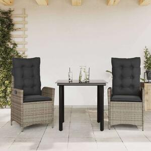 VidaXL 3 részes szürke polyrattan kerti étkezőgarnitúra párnával