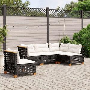 VidaXL 5 részes fekete polyrattan kerti kanapészett párnákkal