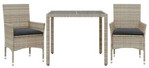 VidaXL Kerti Étkezőgarnitúra - 3 részes - Polyrattan - Szürke