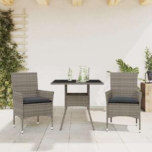 Polyrattan Kerti Étkezőgarnitúra - 3 részes - Szürke