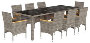 VidaXL Polyrattan Kerti Étkezőgarnitúra - 9 részes - Szürke