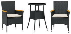 VidaXL Kerti Étkezőgarnitúra - 3 részes - Fekete Polyrattan