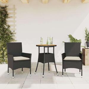 Kerti Étkezőgarnitúra - 3 részes - Polyrattan - Fekete