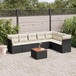 Polyrattan Kerti Ülőgarnitúra - 8 részes - Fekete