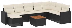 VidaXL Polyrattan Kerti Ülőgarnitúra - 9 részes - Fekete
