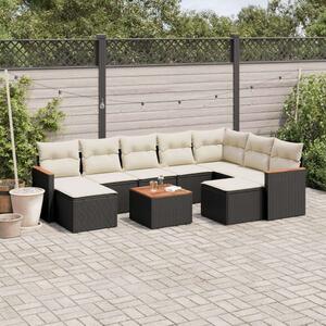 VidaXL 10 részes fekete polyrattan kerti ülőgarnitúra párnákkal