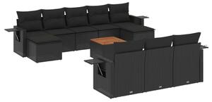 VidaXL 11 részes fekete polyrattan kerti ülőgarnitúra párnákkal