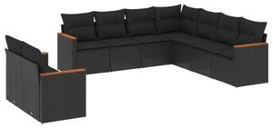 Polyrattan Kerti Ülőgarnitúra - 9 részes - Fekete