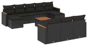 VidaXL Polyrattan Kerti Ülőgarnitúra - 11 részes - Fekete
