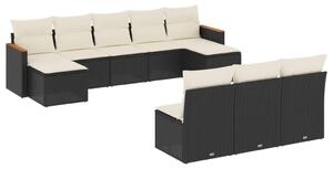 VidaXL 10 részes fekete polyrattan kerti ülőgarnitúra párnákkal