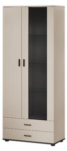 Könyvespolc Tornola 105, Fiókokkal, Ajtókkal, Zárt, Üveg, Laminált forgácslap, 192x80x41cm, Kasmír, Fekete