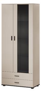 Könyvespolc Tornola 105, Fiókokkal, Ajtókkal, Zárt, Üveg, Laminált forgácslap, 192x80x41cm, Kasmír, Fekete