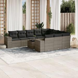 VidaXL 11 részes szürke polyrattan kerti ülőgarnitúra párnákkal