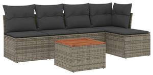 VidaXL 6 részes szürke polyrattan kerti ülőgarnitúra párnákkal