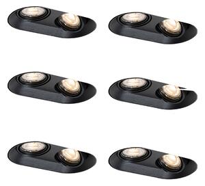 6 darabos, lekerekített, süllyesztett spotlámpa készlet fekete GU10 50mm 2-lámpás - Hubs