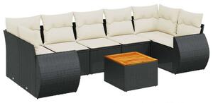 VidaXL 8 részes Kerti Ülőgarnitúra - Fekete Polyrattan