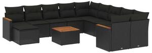 VidaXL Polyrattan Kerti Ülőgarnitúra - 12 részes - Fekete