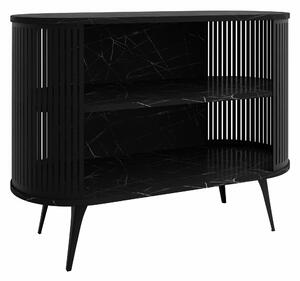 Könyvespolc Vitum, Nyitott, Fém, Laminált forgácslap, 90x120x40cm, Fekete márvány, Fekete