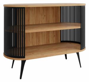 Könyvespolc Vitum, Nyitott, Fém, Laminált forgácslap, 90x120x40cm, Kézműves aranytölgy, Fekete