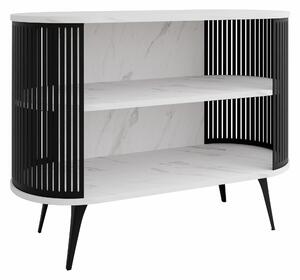 Könyvespolc Vitum, Nyitott, Fém, Laminált forgácslap, 90x120x40cm, Fehér márvány, Fekete