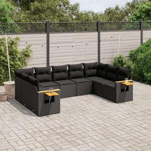 VidaXL 9 részes fekete polyrattan kerti ülőgarnitúra párnákkal