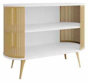Könyvespolc Vitum II, Nyitott, Fém, Laminált forgácslap, 90x120x40cm, Aranysárga, Fehér