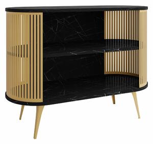 Könyvespolc Vitum II, Nyitott, Fém, Laminált forgácslap, 90x120x40cm, Fekete márvány, Aranysárga