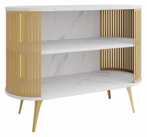 Könyvespolc Vitum II, Nyitott, Fém, Laminált forgácslap, 90x120x40cm, Fehér márvány, Aranysárga